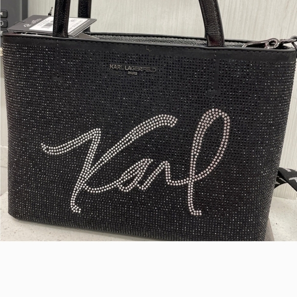 🖤🔹️Karl Lagerfeld🔹️ Beautiful Maybelle rhinestone Coin Pouch GLITTER satchel - Picture 5 of 14